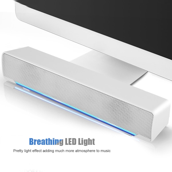 USB-ansluten stereoljud soundbar musikspelare bas surroundljudlåda 3,5 mm ingång för PC-mobiltelefoner (vit)