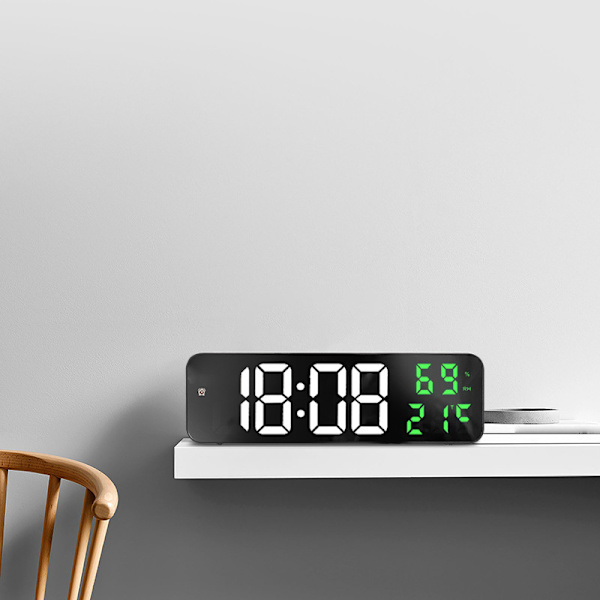 Spegels Stor Digital LED-klocka Hem Elektronisk Väggklocka Stor Skärm Plug in Klocka Vit och Grön