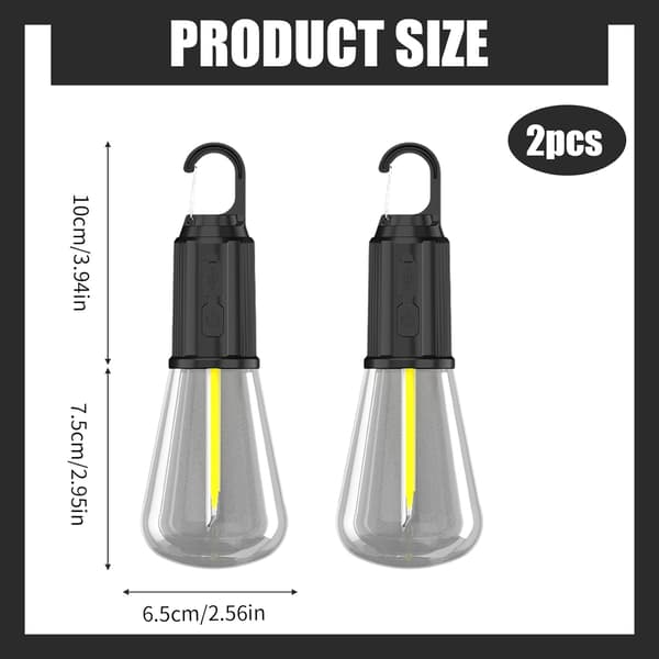 2-pak Retro LED Camping Teltlygte 3 Belysningstilstande Bærbare Nødcampinglamper med Krog Energiklasse A Plus Plus Plus