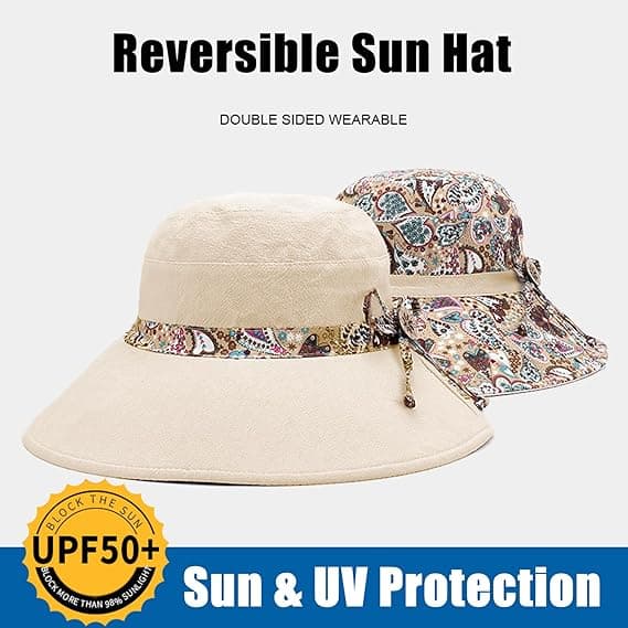 Dame Solhat UPF 50 Plus Sommer Sammenfoldelig Strand Vendbar Hat Udendørs Bred Skygge Kasket
