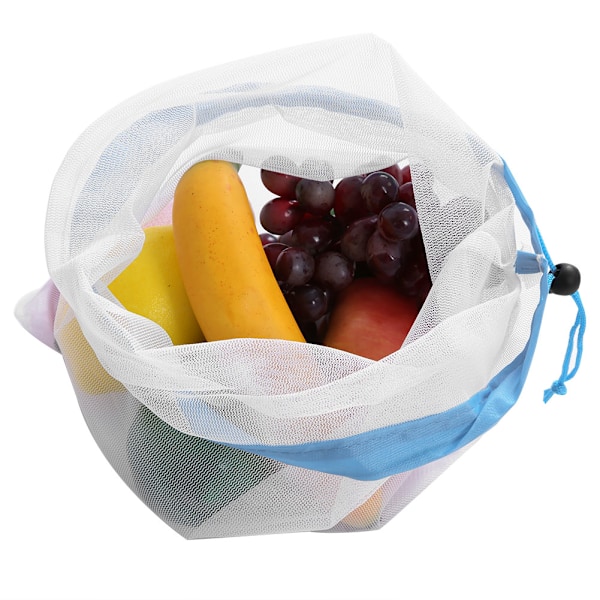 15 stk 3 størrelser snøring mesh poser gjenbrukbare diverse leketøy frukt grønnsak oppbevaring punch