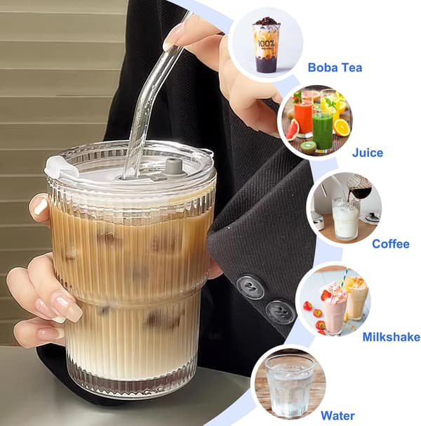 2 delar 450 ml glasmugg med lock och sugrör Vattentät design Kaffemugg Resemugg Iskaffemugg Dricksglas