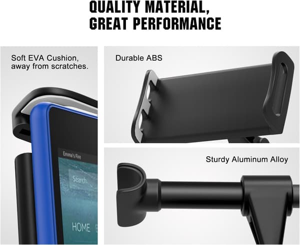 Justerbar Nakkestøtte Bilmontering Tablet Holder til 4-12,9 Tommer Enheder iPhone iPad Galaxy Sort