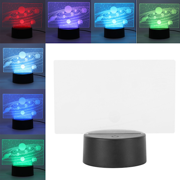 3D Base Lampe Universell Solsystem Mønster Fargerik LED Nattlys USB for Barn Bursdag Feriegave