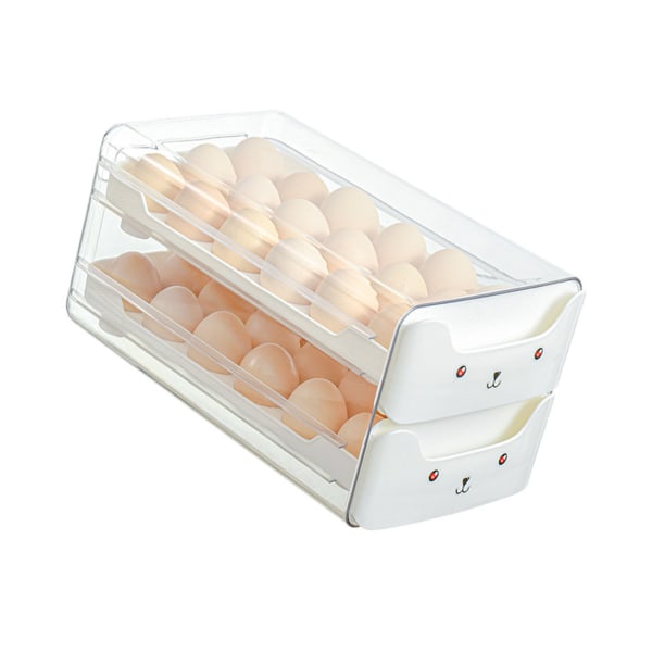 Dobbeltlags eggeskuff Gjennomsiktig Forleng uavhengig spor Eggholder Eggoppbevaringsbeholder for kjøleskap Hvit