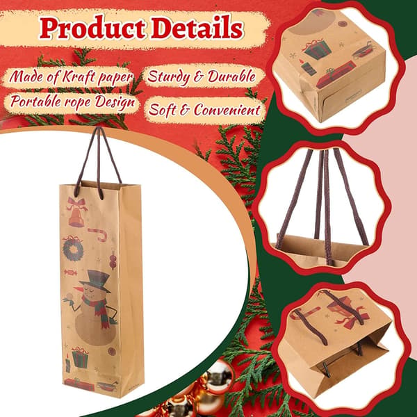 12 st Bruna Presentpåsar i Kraftpapper för Vinflaskor, Whiskey, Sprit, Jul, Vinflaskor, Presentförpackning för Julklappar