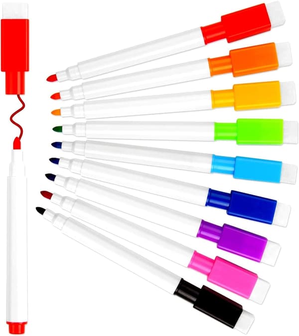 Whiteboard Markers Pen og Viskelæder Sæt til Børn 9 Stykker Fin Spids Farve