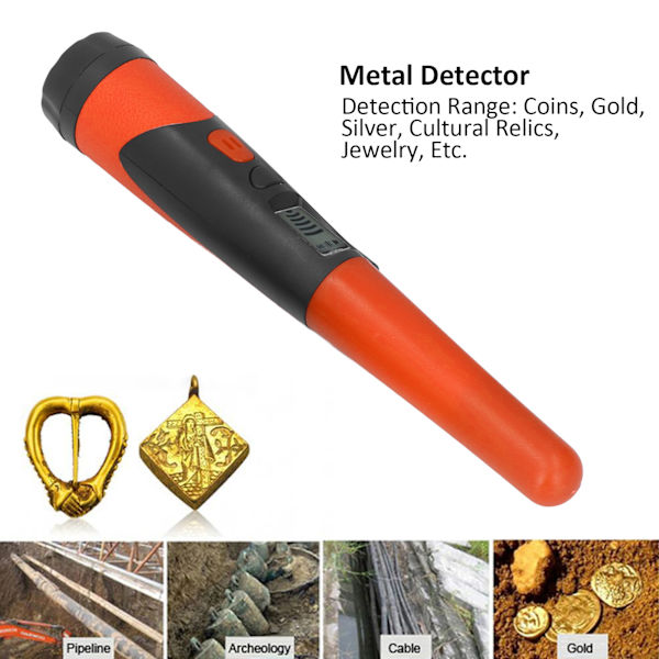 Metaldetektor Professionel Høj Følsomhed Bærbar Håndholdt Metaldetektor med LCD Display Lommelygte Funktion Orange