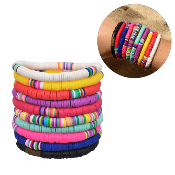 10 stk. Regnbuefarvede Polymer Vinyl Surfer Armbånd Håndlavede Discs Perle Boho Armbånd DIY Håndlavede Smykker