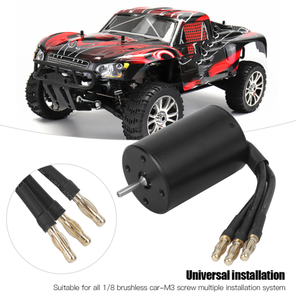 3650 Vedenpitävä 4-napainen induktioton harjaton moottori lisävaruste 1/8 1/10 RC-autoon (musta)(2300KV )