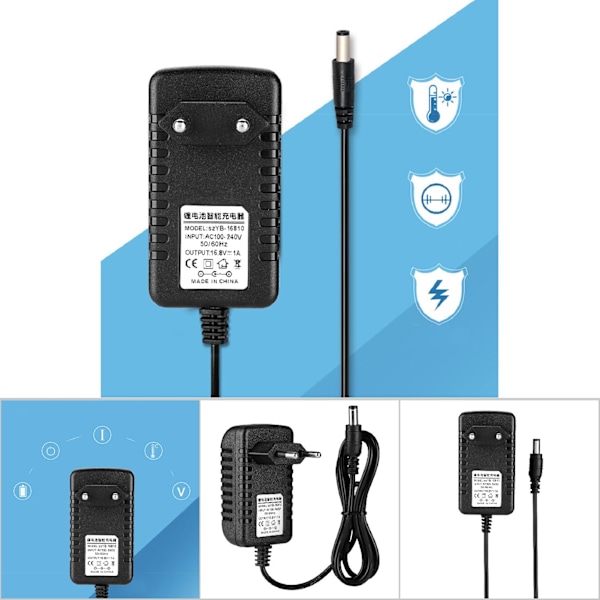 Varmebestandig 16,8V/1A Li-ion-opladeradapter 100-240V indgang Lithium-opladeradapter   EU-stik