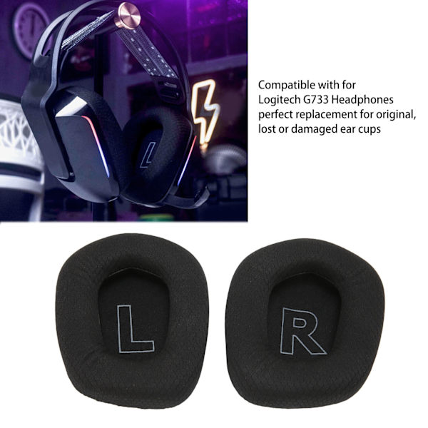 Öronkuddar Andningsbara Bekväma Elastiska Ersättningsöronkuddar för Logitech G733 Hörlurar Svart