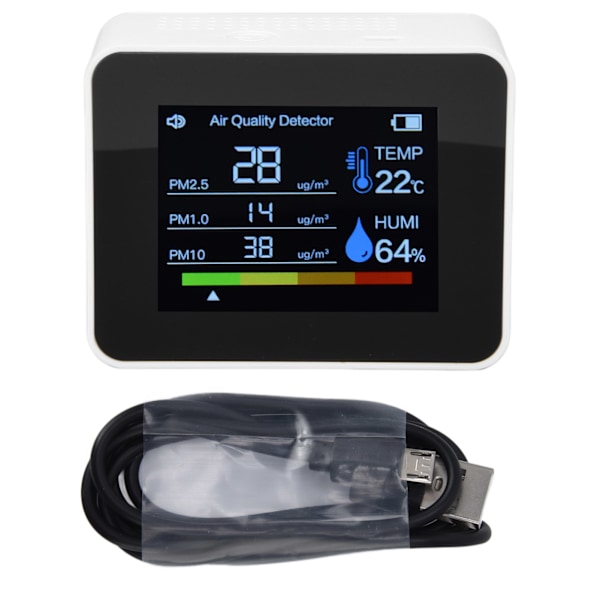 Luftkvalitetsmonitor 8 i 1 Ektetidsfargeskjerm Plassbesparende Mye brukt CO2-detektor for TVOC HCHO PM2.5 PM1.0 PM10 Hvit