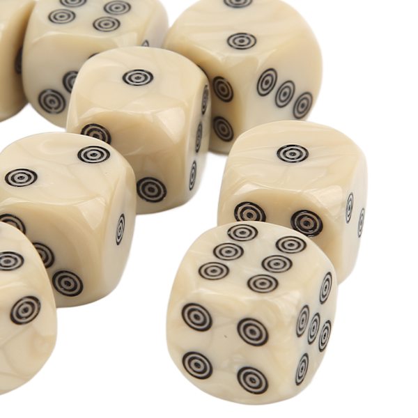 20 kappaletta kuusisivuista noppaa 16 mm valkoista helmijyvää ympyräpisteitä pöytäpeleihin matematiikan opetukseen