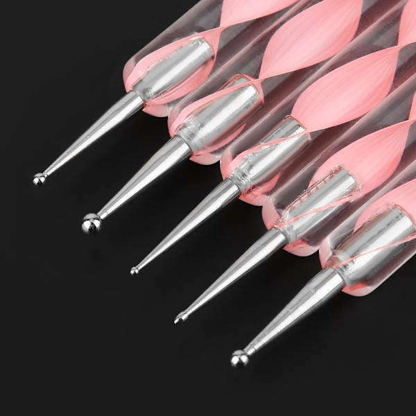 5 st dubbelsidiga lerformningsverktyg nagel keramik silikon prickpenna (rosa)