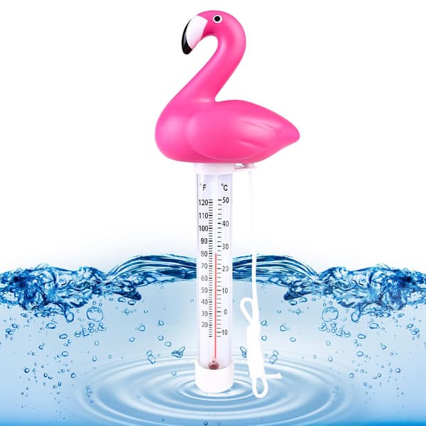 Flytande flamingo pooltermometer med rep för badkar, pool, damm
