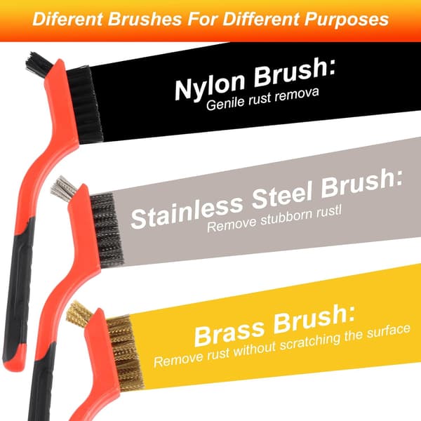 Sæt med 3 metalbørster i rustfrit stål, messing og nylon til svejseslagge og rust