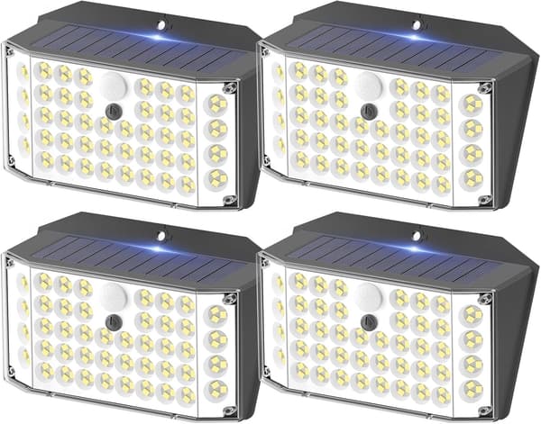 Utendørs solcellelampe IP67 vanntett med bevegelsessensor 3 moduser 132 LED kaldhvit