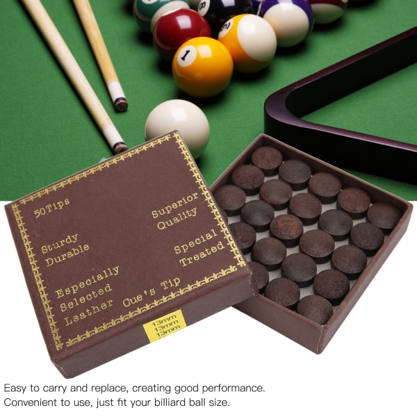 13MM 50stk/Æske Nine Ball Cue Tips Pool Billard Cue Tips Udskiftning Billard Tilbehør