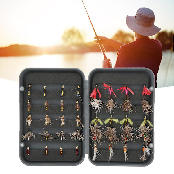 40 st fiskedrag fiskefluga bete sortiment set kit med vattentät låda för sjö flod