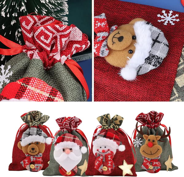 4 stycken julklappspåsar med dragsko Godispåsar Sötsakspåsar för barn Jul Julaftonspresenter