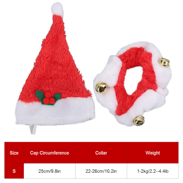 2 set hundjulhatt krage tomte katt kostymer med klockor för katter små hundar