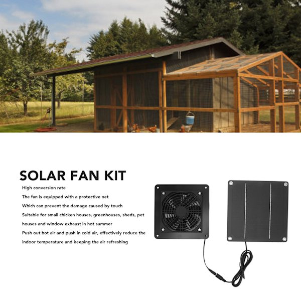 10W solpanel fläktkit höghastighets solpanel driven fläkt med 150cm kabelskyddsnät för husdjur växthus