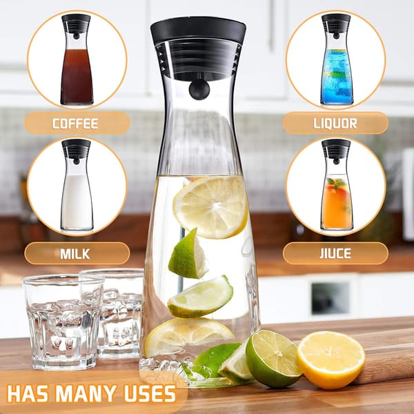 Glaskaraffel 1200 ml vandkande med silikonelåg til drikkevarer Transparent Sort