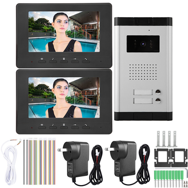 7 tommer 1-Træk-2 Farve Video Intercom Dørklokke Visuel Kamera Dørtelefon Monitor 100-240V AU