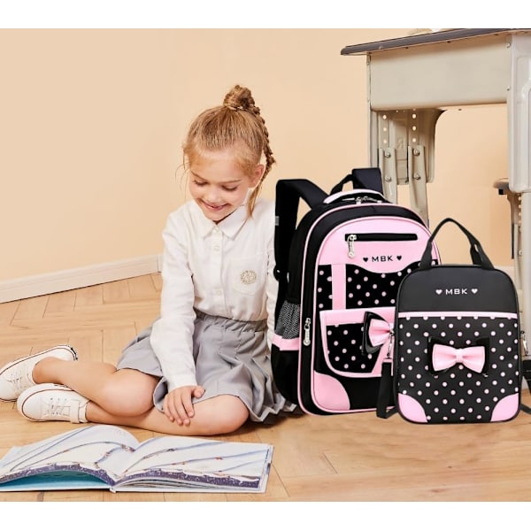 Skoletasker til piger 2 stk. sløjfe-rygsæk til studerende, elementær prinsesse-bogtaskesæt til skolen