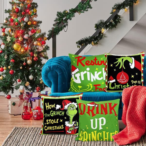 Sæt med 4 Grinch Julepudebetræk Sæt Julepynt Forsyninger