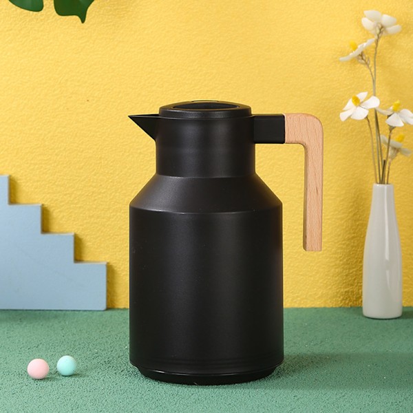 Kaffe Karaffel 1000ml Tretrehåndtak Dobbeltvegget Vakuum Varmebevaring Termisk Kaffe Karaffel for Te Juicer Kaffe Svart