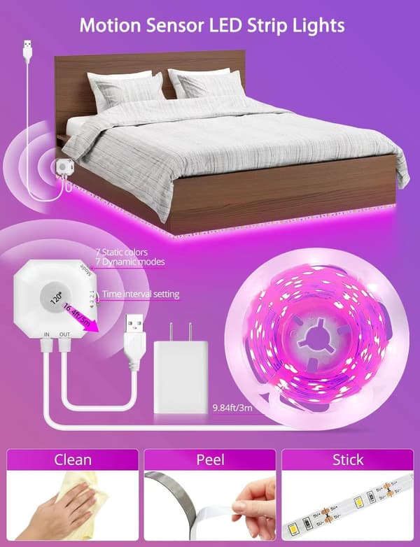 Inomhus rörelsesensor LED-listlampa, plug-in RGB APP-kontroll USB-driven köksbelysning trappbelysning garderobsbelysning 5m