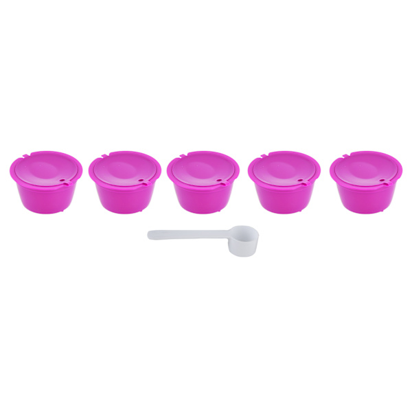 5 st 50 ml kaffekapslar återanvändbar kaffefilterkopp med sked för DOLCE GUSTO kaffemaskinrosröd