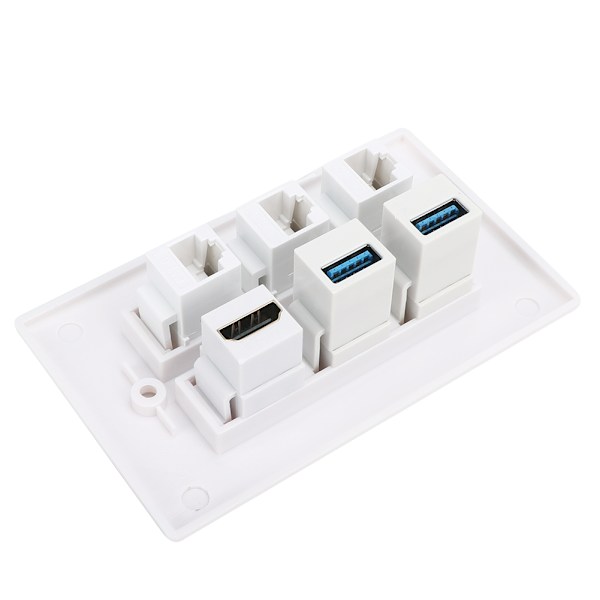 3 CAT6 + 2 USB3.0 + HDMI Väggplatta med klämma, US-standard