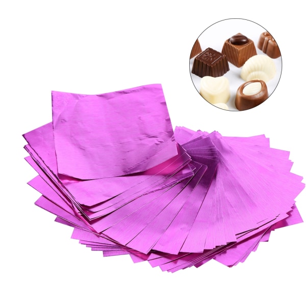 100 kpl/erä Neliönmuotoinen karkkia makeisten valmistus Suklaa Lolly foliokääreet arkki 3" x 3" fuksia
