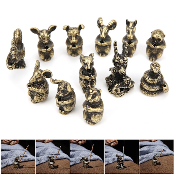 12Pcs Incense Holder Retro Zodiac Household Alloy Home Decoration for Study Living Room Bedroom