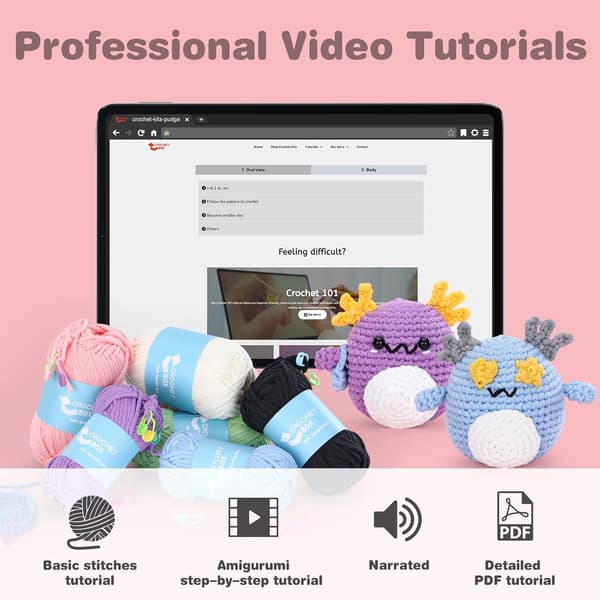 Begynder hæklesæt til voksne Axolotl hæklesæt Inkluderer trin-for-trin video-tutorial Overraskelsesfødselsdagsgave