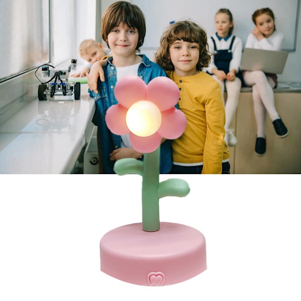 Søt blomsternattlys bordlampe bærbar skrivebordslampe dekorativ for kontor sovesal dekor rosa