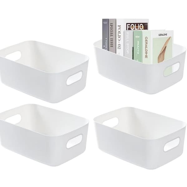 Sett med 4 stablebare holdbare oppbevaringsbokser i plast 19x13.5x7.5 cm