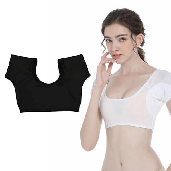 Underarm Sweat Vest Kortærmet Svedabsorption Pullover Design Vaskbar Armhule Sweat Vest til Kvinde Piger Sort L