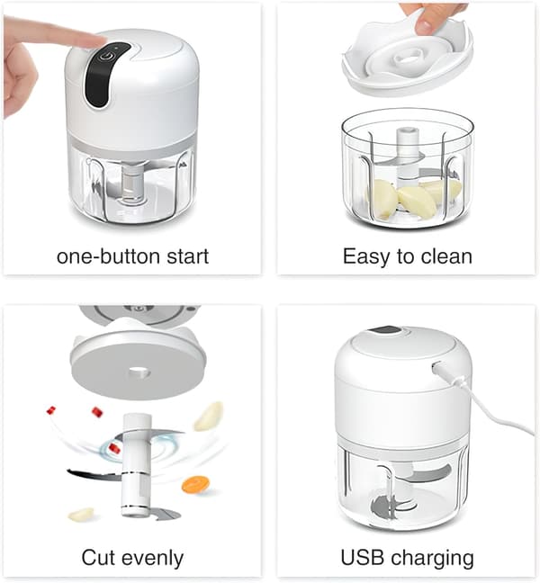 250 ml elektrisk mini mathakker USB-lading bærbar matprosessor blender hvit