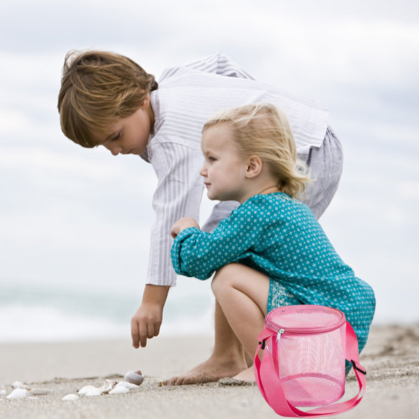 Kids Seashell Mesh Bag Tote Sylinder Shell Samlevesker Beach