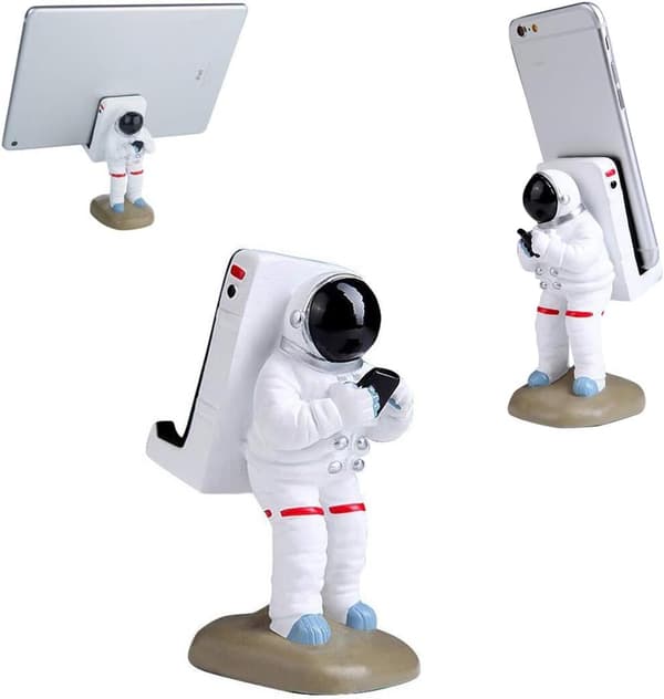 Uppgraderad mobiltelefonhållare i astronautstil i harts för iPhone, surfplatta, PC, skrivbordsfäste