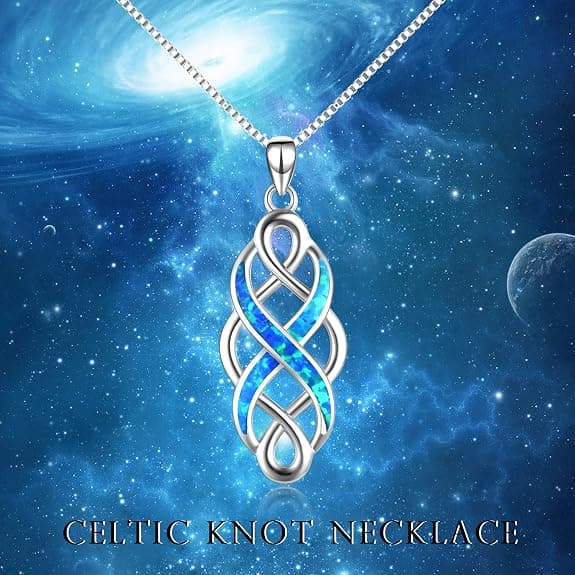 Celtic Knot Halsband med Opalhänge i Sterling Silver, Oändlighetskärlekssmycke