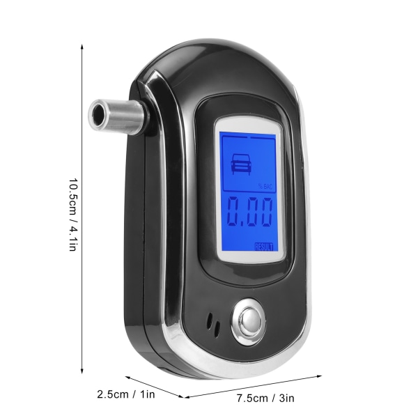 LCD Digital Alkoholtester Mini Bærbar Blæsetype Professionel Alkometer AT6000