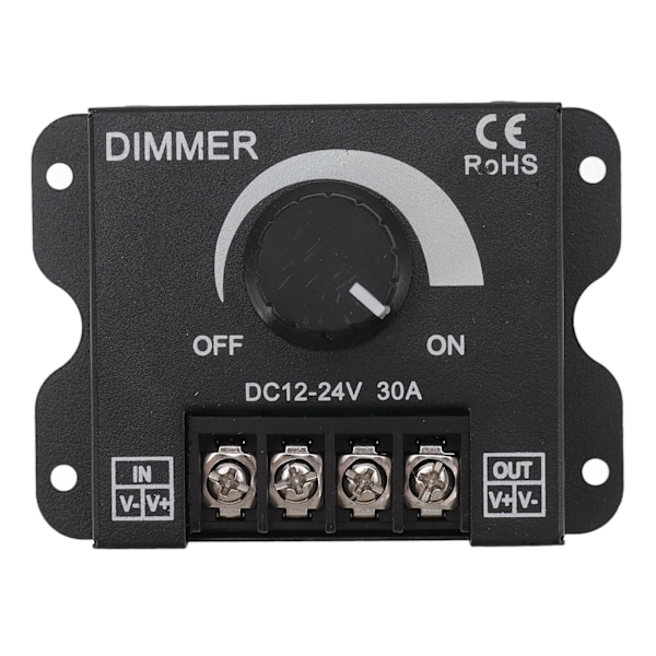 LED-dæmper, enkeltkanals PWM-belysningsstyring, trinløs dæmpningscontroller til 5050 3528 enkeltfarvede lyslister DC 12V-24V 30A