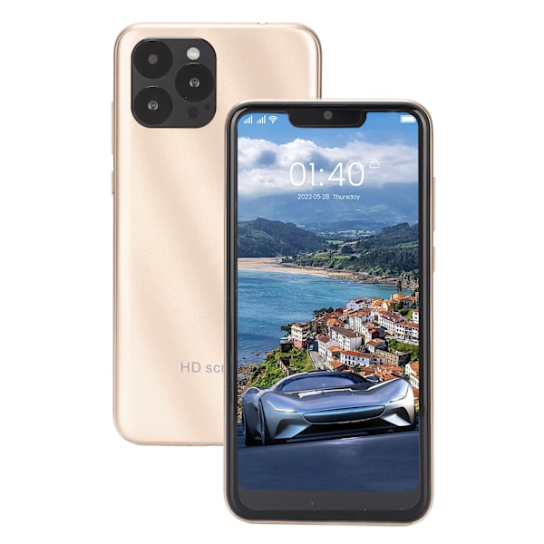 IP13 Pro Max 6.1 tuuman HD-näytöllä varustettu älypuhelin 3GB 32GB Dual Sim -matkapuhelin etu- ja takakameralla Androidille, kulta