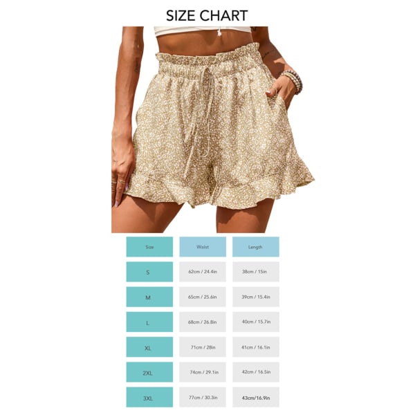 Shorts Sommer Fashionable Print Løs Casual Høj Talje Bælte Lomme Shorts til Damer Khaki S