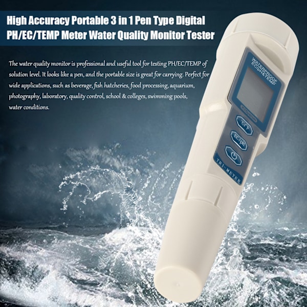 Hög precision bärbar 3 i 1 penna typ digital PH/EC/TEMP mätare vattenkvalitetsmonitor testare